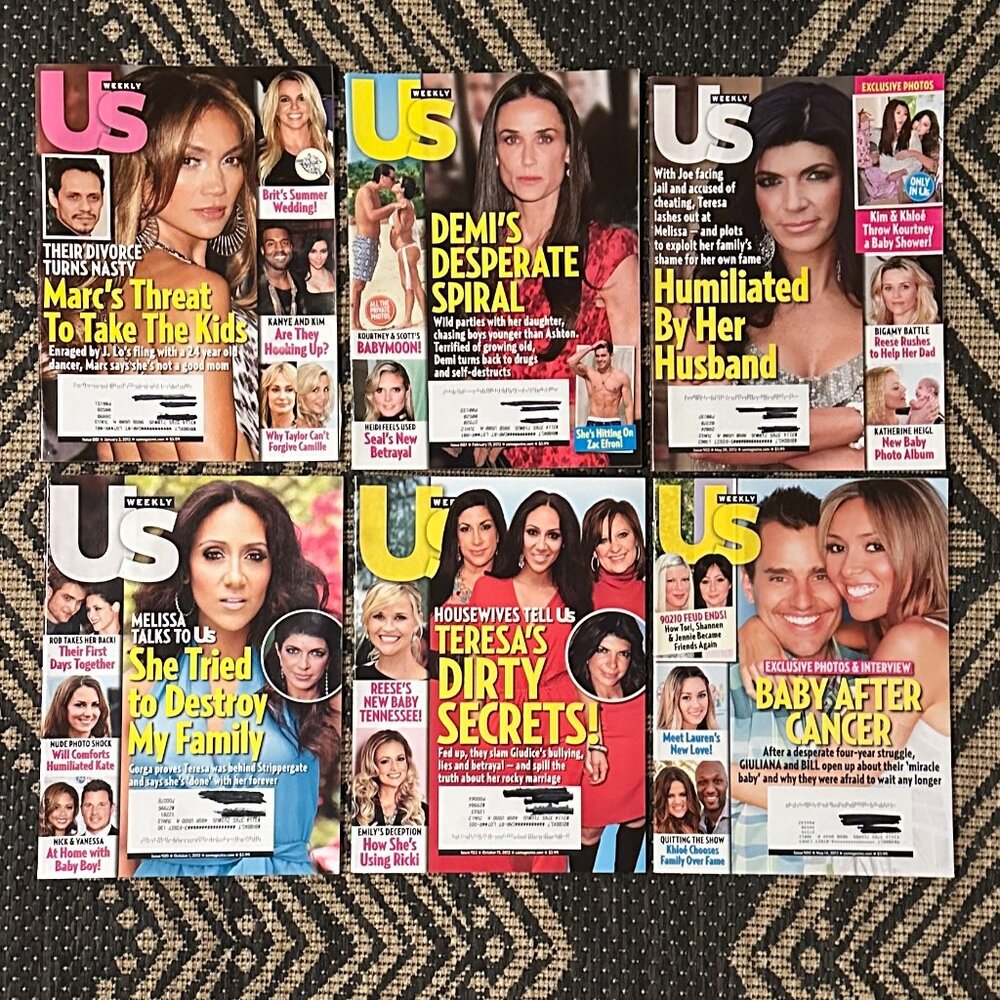 Lot of 6 US Weekly Magazines 2012 Celebrity JLo Demi Real Housewives New Jersey